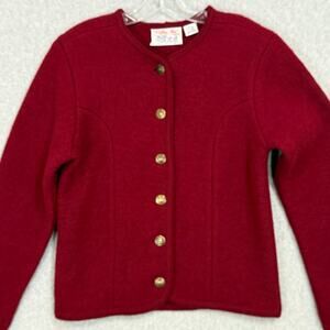 Vtg Tally-Ho Boiled Wool Jacket Size M 100% Wool Cardigan Sweater Red Holiday
